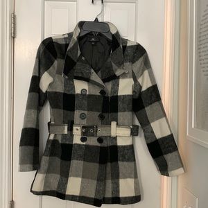 Black and white checkered pea coat.